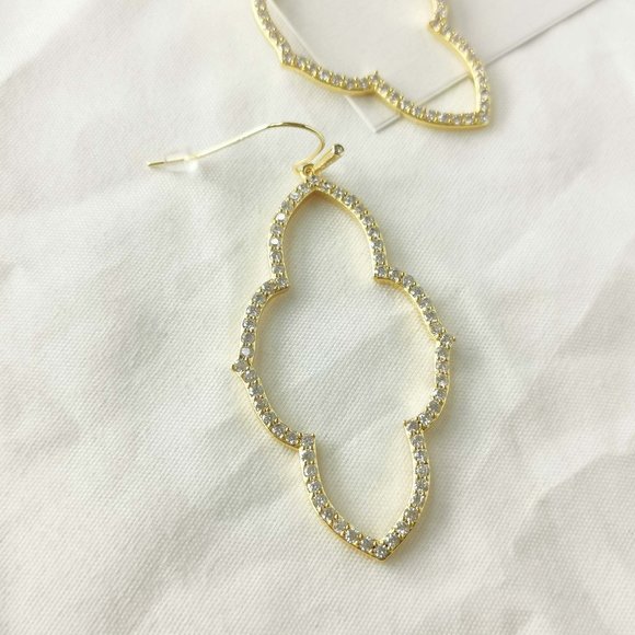 Abbie Gold White Crystal Open Frame Earrings NEW - Picture 3 of 3